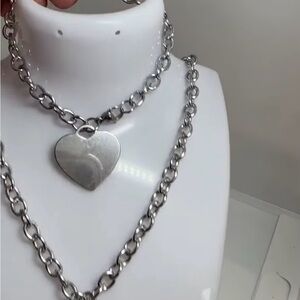 Polished Silver-Tone Heart Charm Layered Necklace